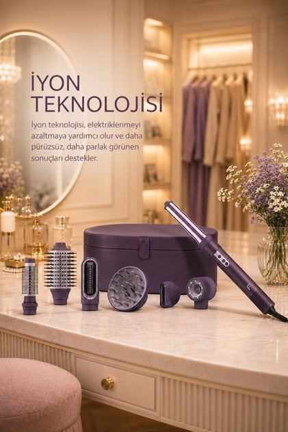 AirVibe Bldc Saç Şekillendirici Set – 7’si 1 Arada, Otomatik Saç Sarma, Fön, Bukle ve Düzleştirme
