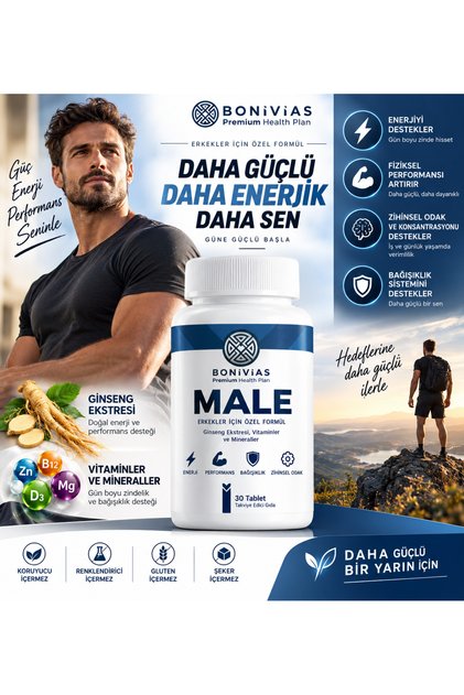 Bonivias Male for Men Ginseng Extract, Food Supplement with Vitamins and Minerals
