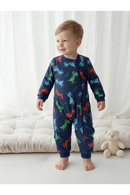Skateboarder Dino Empirme | 1.2 Tog Sleeping Bag | Cotton Single Jersey | Long Sleeve Crew Neck - Blue