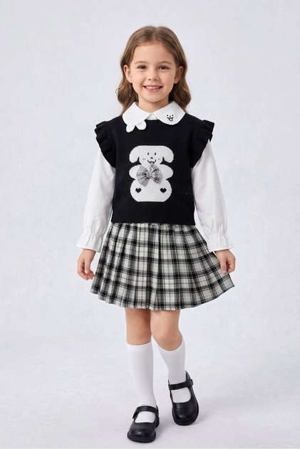 Girls' 3-Piece Set with Scarf, Shirt, Sweater and Skirt