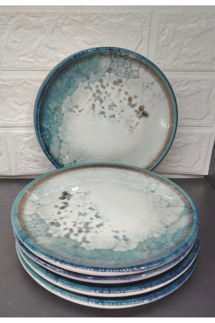 GÜRAL PORSELEN DİGİBONE 20 CM MERMER DESEN 12'Lİ PASTA TABAK-TURKUAZ