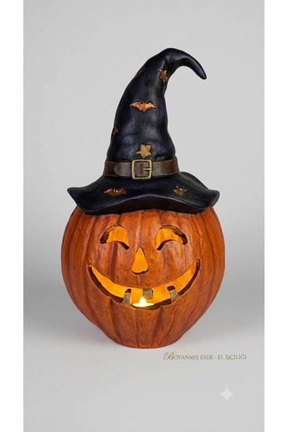 Işıklı Halloween Bal Kabağı Biblo 30x16CM Kabak Biblo Ev Salon Mutfak Masa Dekorasyon Ürünü
