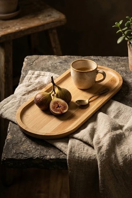 Orijinal Bambu Oval Sunum Ve Servis Tepsisi - Ahşap Tepsi - Yağdanlık Altlığı