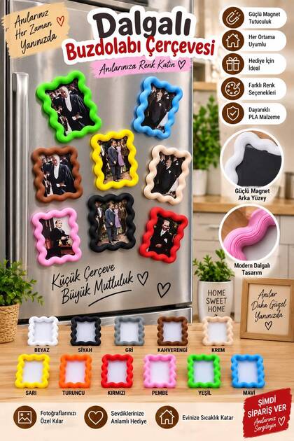 Renkli Mıknatıslı Magnet Çerçeve - Buzdolabı Not ve Fotoğraf Tutucu Çerçeve