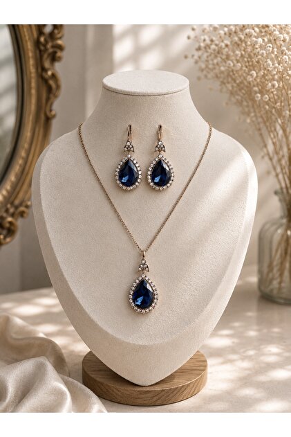Crystal Stone Water Drop Necklace and Earring Set
