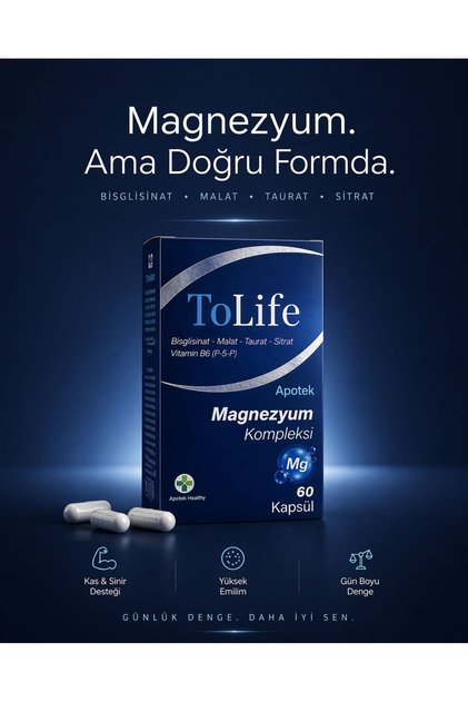 Magnesium Complex (Bisglisinat-Sitrat-Taurat-Malat) ve B6 (P5P) 60 Kapsül