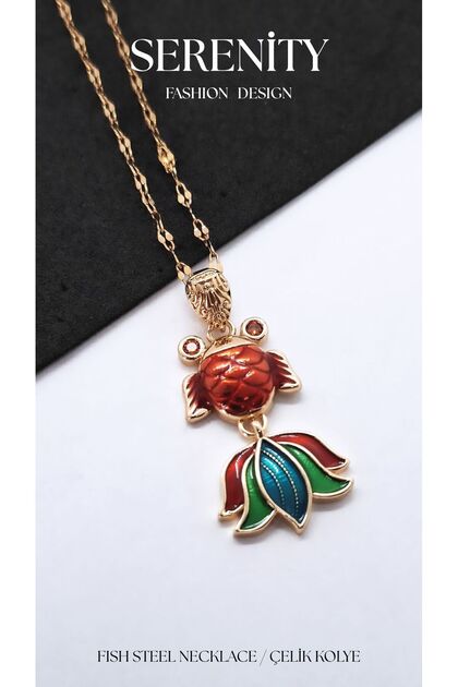 Red Fire Fish Figured Steel Necklace