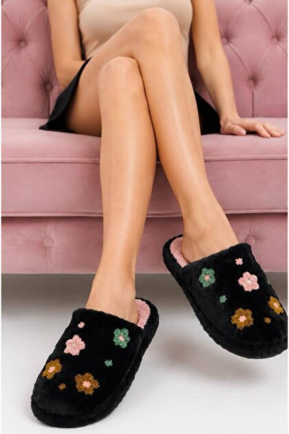 Flower-Patterned Soft Plush Women's House Slippers