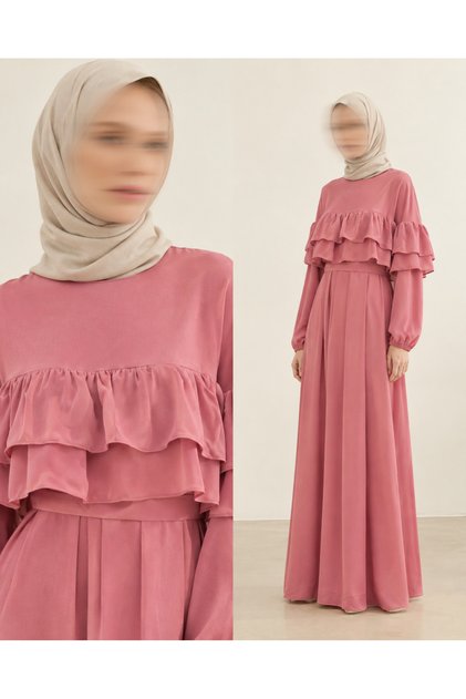 Ankanoor Dubai Silk Double Ruffle Loose Dress Anka255068