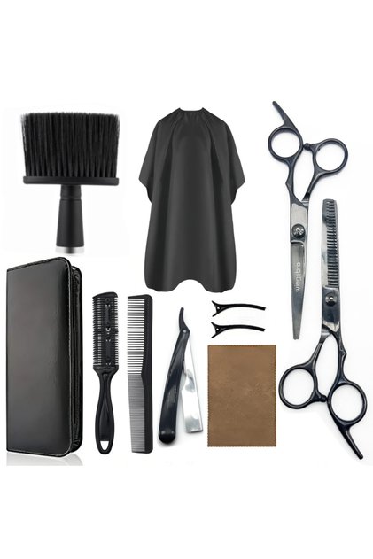 black set 6.5" Professional Hair Scissors Set, 11 pcs Hairdressing Scissors Set Hair Styling Tool Se
