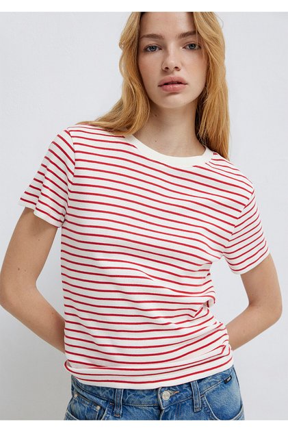 Crew Neck Striped Red T-Shirt Slim Fit / Slim Fit 1612881 -86680