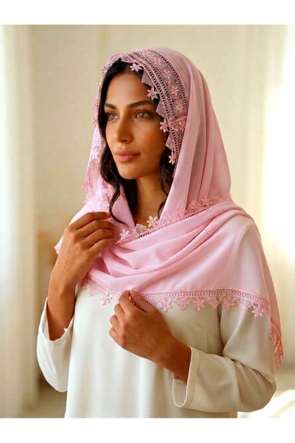 Handmade Needlework Handmade Prayer Cover Headscarf, Mevlüt Cover, Handmade Prayer Prayer Pink Albanian Work