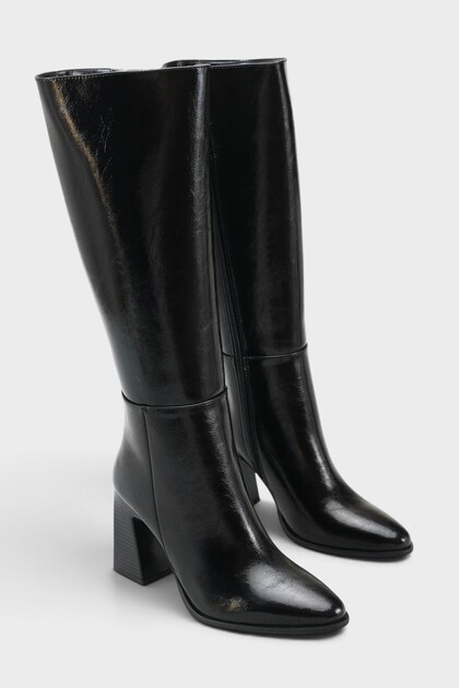 Women's Pointed Toe Side Zipper Heeled Casual Boots İroles Black