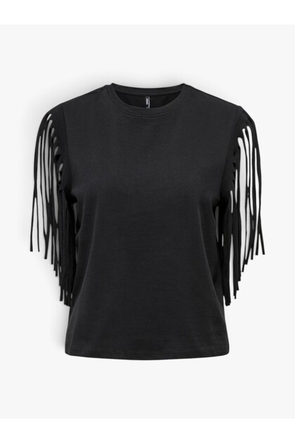 ONLZINNA S/S FRINGE TOP BOX JRS Kadın Siyah Bluz - 15325262