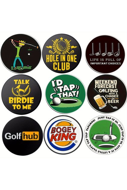 MULTI Golf Ball Markers Assorted Patterns Value Pack of 9 Golf Gifts, Cap Clips and Divot Repair Too