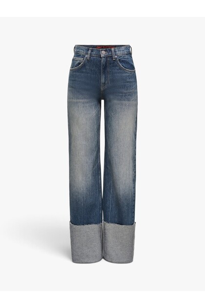 ONLBAKERLOO HW WIDE FOLD-UP RED DNM DOT Kadın Mavi Jean - 15360793