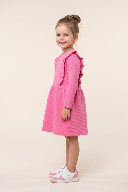 Girl's Long Sleeve Dress with Ruffles, Lycra, Self-Patterned Ottoman Fabric