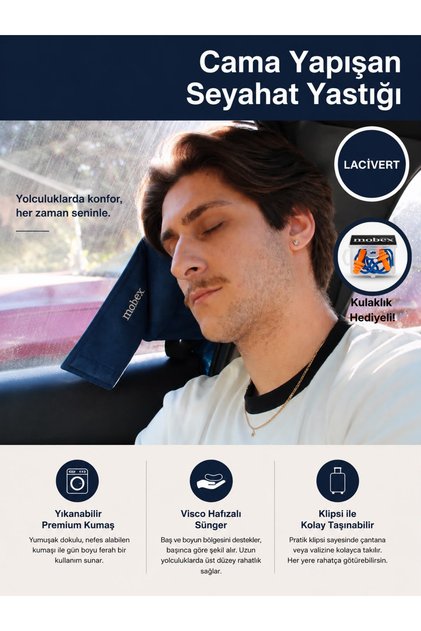 Cama Yapışan Premium Visco Seyahat ve Boyun Yastığı - KULAKLIK HEDİYELİ