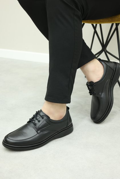 Genuine Leather Orthopedic Black Men's Casual Shoes 662MA208