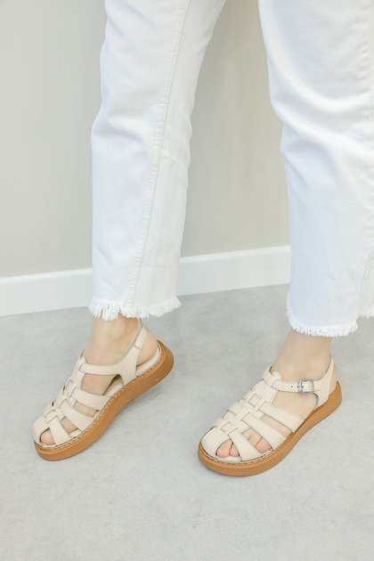 Genuine Leather Beige Women's Classic Sandals 621Za880