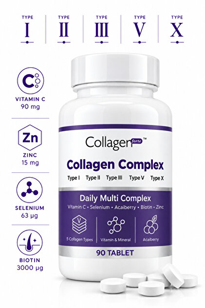 5 Tip Kolajen Complex Tip 1,2,3,5 Ve Tip 10 Biotin, Çinko, Selenyum, C Vitamini & Açai, 90 Tablet