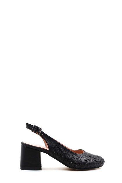 Genuine Leather Black Women's Thick Heeled Shoes 129Za01
