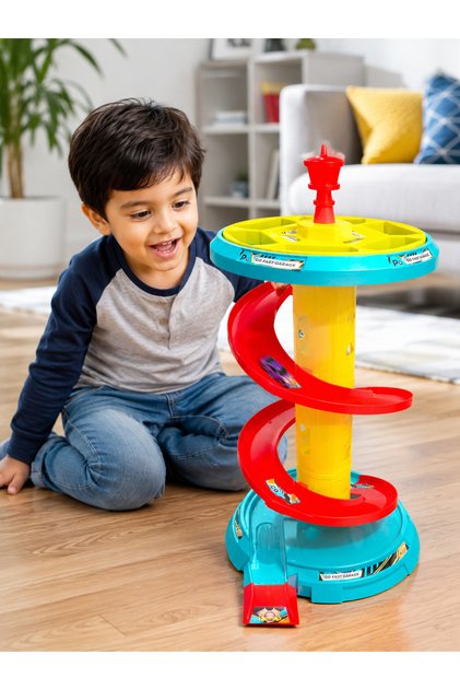 Spiral Parking Tower - Car Toy Set with Rotating Platform
