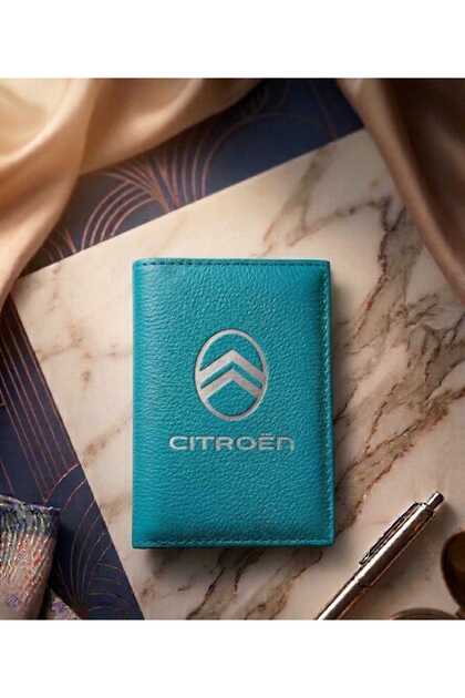 Citroen Turquoise Leather Stitched License Case Container Auto Vehicle License Holder License Protector