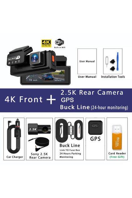 AL57-2.5KRear-BL-GPS ADAS Dash Cam 4K+2.5K GPS WIFI 24H Night Vision Mini Optional Rear Lens Dashcam