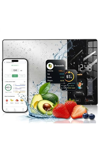 Cântar inteligent de bucătărie, 5 kg, afișaj TFT, Bluetooth, analiză a 23 de nutrienți