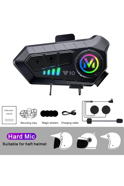 kebidumei Hard Mic Y10 Motorcycle Bluetooth 5.3 Helmet Headset with Colorful Lights Waterproof Wirel