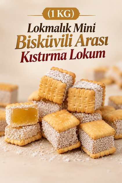 (1 KG) Lokmalık Mini Bisküvili Arası Kıstırma Lokum Hediyelik Tatlı Atıştırmalık
