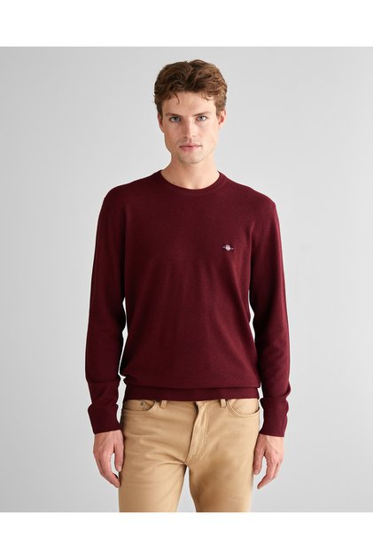 Erkek Bordo Standart Fit Bisiklet Yaka Triko
