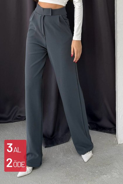 Women's Lycra Velcro Closure Zr Crepe Palazzo Trousers 6016 Smoked