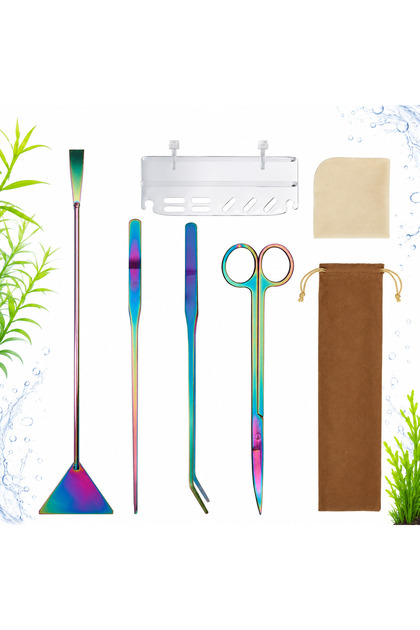 Kit de curățare acvariu, Sofia CONCEPT®, 5 piese, oțel inoxidabil, geantă de depozitare, multicolor