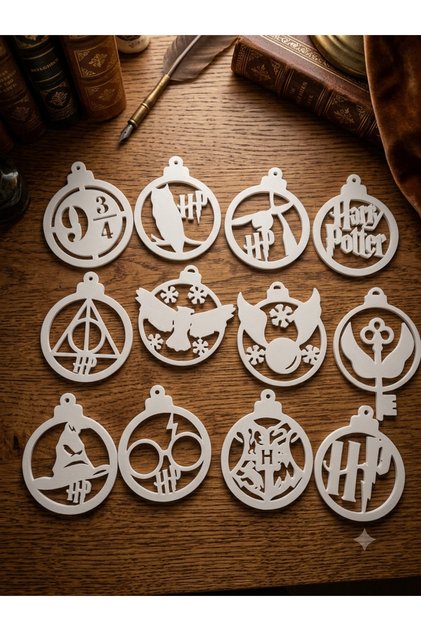 Harry Potter Themed White 12 Pieces Christmas Tree Ornament New Year Christmas 7 cm