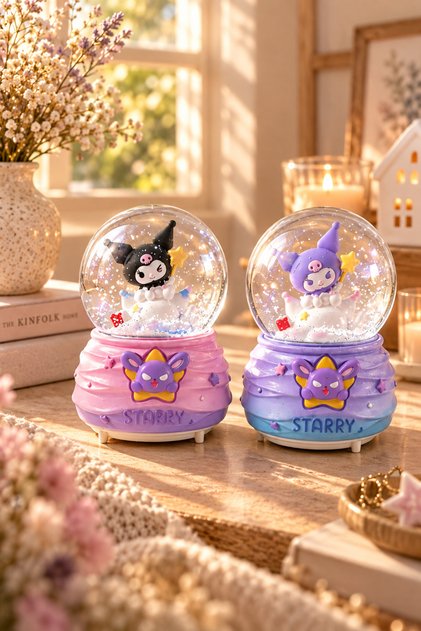 Starry Serisi: Kuromi Tasarımlı Işıklı Ve Müzikli Kar Küresi Seti
