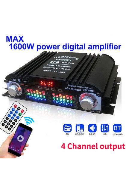 1600W Peak Power HiFi Sound Amplifier Digital 4 Channel Audio Amplifier Bluetooth Karaoke Player FM