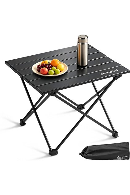 Aluminum Folding Camping Table, 60kg Heavy Duty, with Storage Bag, Black - 50H x 53L x 51W cm