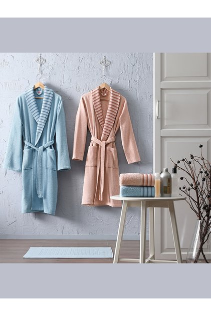 Simple Cotton 5-Piece Family Bathrobe Set Salmon
