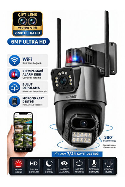 MCN-9825 Wifi Ptz Kamera 6 Megapixel Ultra Hd Çift Kameralı Dış Cephe Alarmlı Güvenlik Kamera Sistem