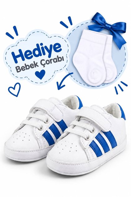 Baby First Step Sports Shoes Orthopedic Sole Velcro Comfortable Fit Daily Sneaker White Baby Shoes