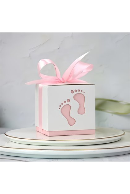 15pcs pink 15pcs Footprint Candy Box with Ribbon, Blue Pink Gender Revealing Party Gift Box with Cut