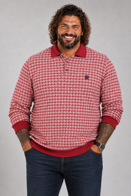 Large Size Men's Sweatshirt Polo Collar 22714 Bordo