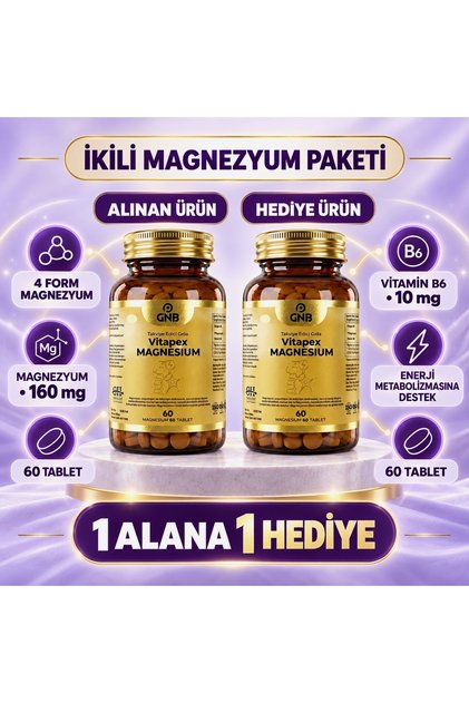 MAGNESIUM 150 mg - 120 Tablet - Magnezyum Bisglisinat, Taurat, Malat, Sitrat 1 Alana 1 Hediye