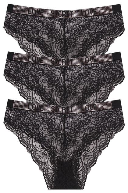 3-Pack Love Secret Written Waistband Lace Panties with Stones R3/5