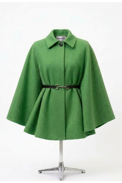 Cloak Poncho with Belt Length 77cm Wool Cloak 2026002 Green