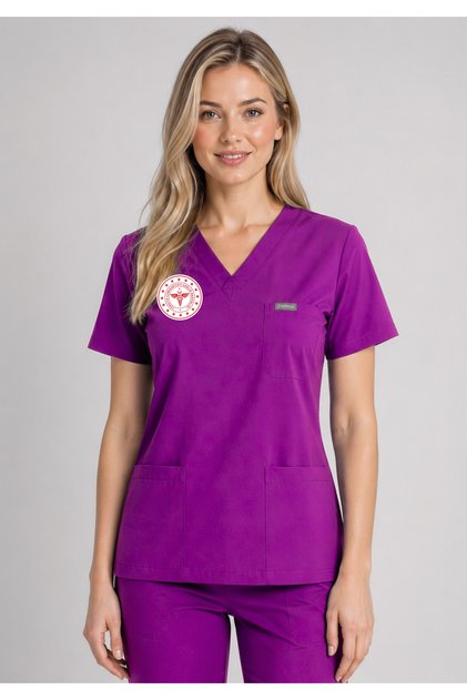 Only top | byzantium purple batwing sleeve scrubs with logo, new regulation lycra scrubs, doctor nurse hospital uniform