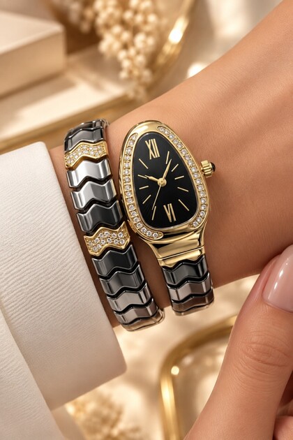 New Season Women's Wristwatch with Snake Bracelet Metal Flexible Strap
