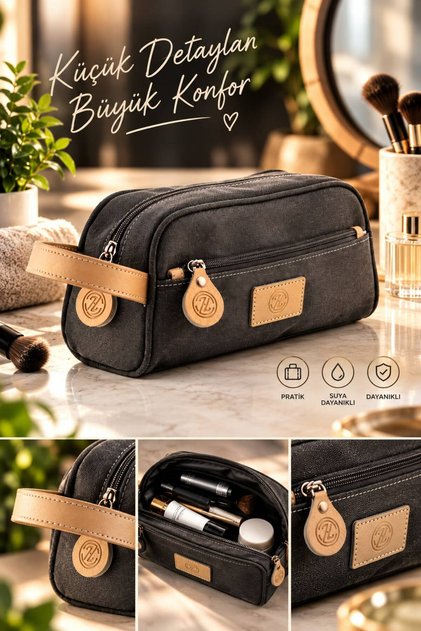 Unisex Canvas Black Waterproof Shaving Organizer Personal Care Travel Makeup Daily Bag